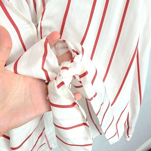 J.O.A Tie Up Front Long Sleeve Stripped Blouse S - Picture 4 of 9